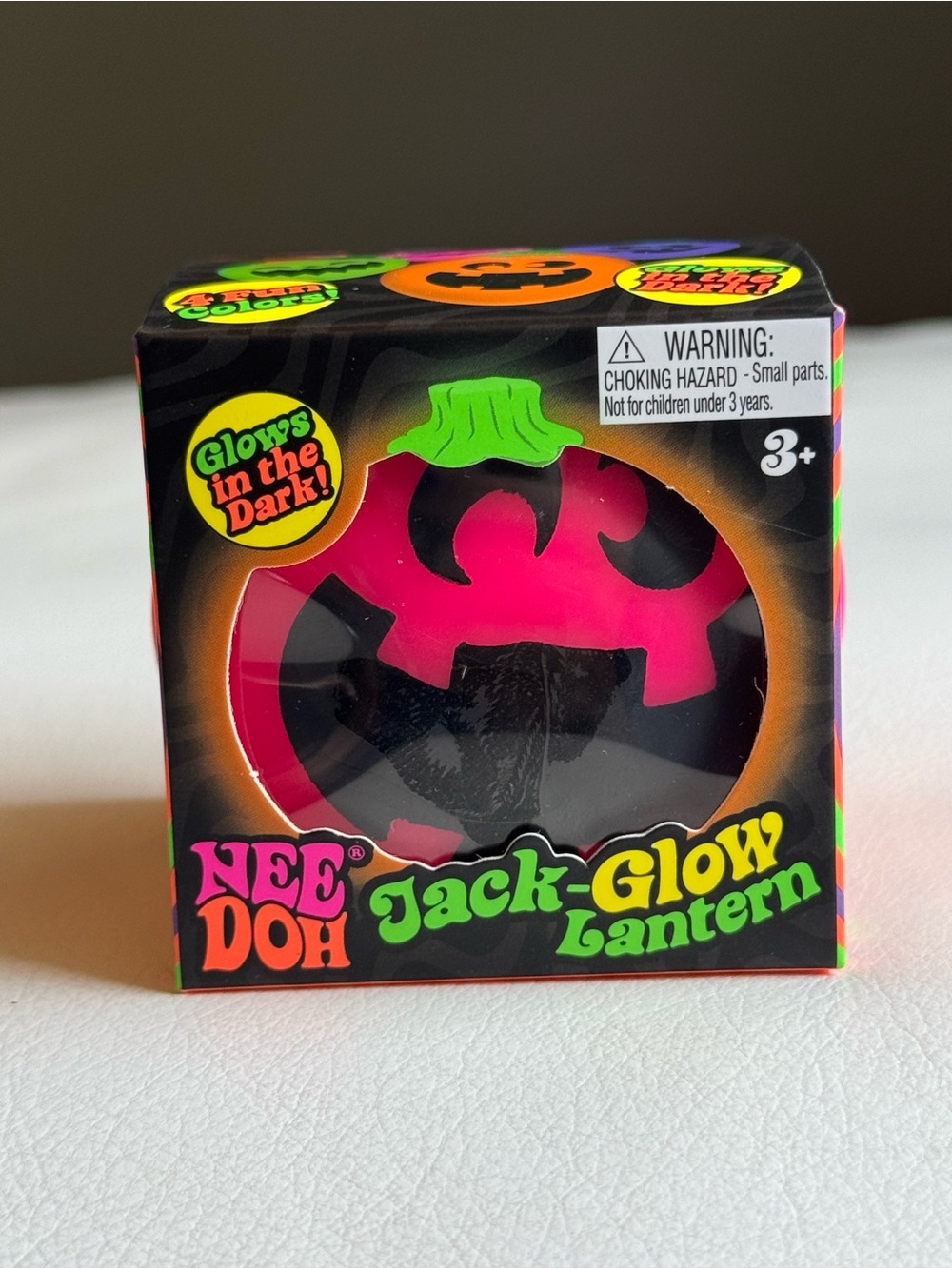 Needoh Jack Glow Lantern Pumpkin Halloween Pink Squishy Fidget Glow in the Dark